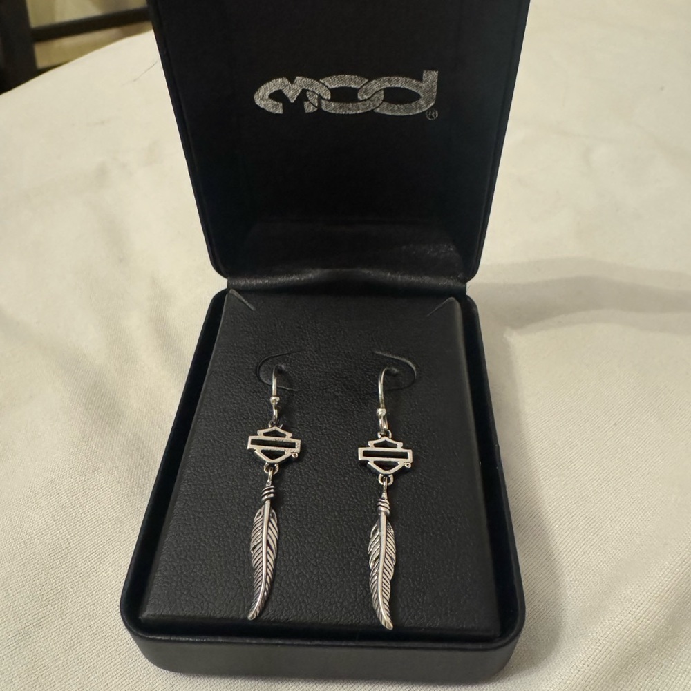 Harley-Davidson 925 Sterling Silver Feather Dangle Earrings 🖤
